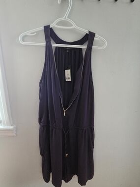 Dynamite Deep Plum Sleeveless Romper with Zip Detail